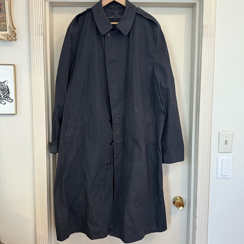vintage military Men's Black Trench Coat
